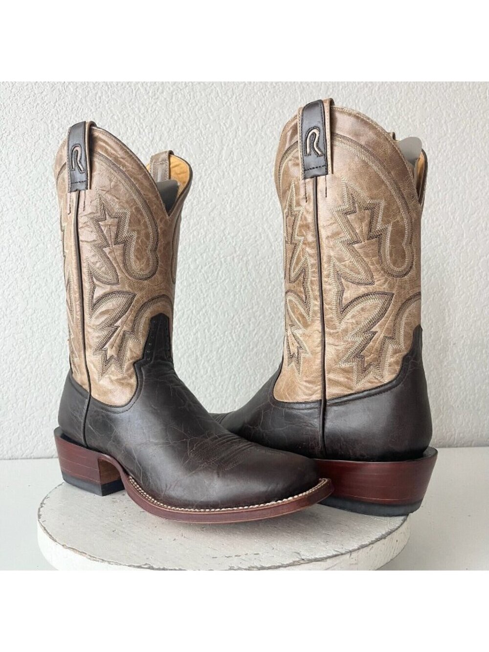 Rod Patrick Mens Cowboy Boots 10AA Antique Mocha Bison Brown Western Blunt Toe